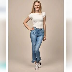 Free People Ankle Jeans with Frayed Hem - Blue 27" Waist Size 4 Or Small